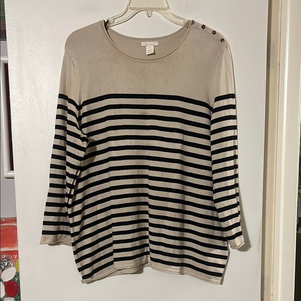 H&M black/cream striped round neck sweater